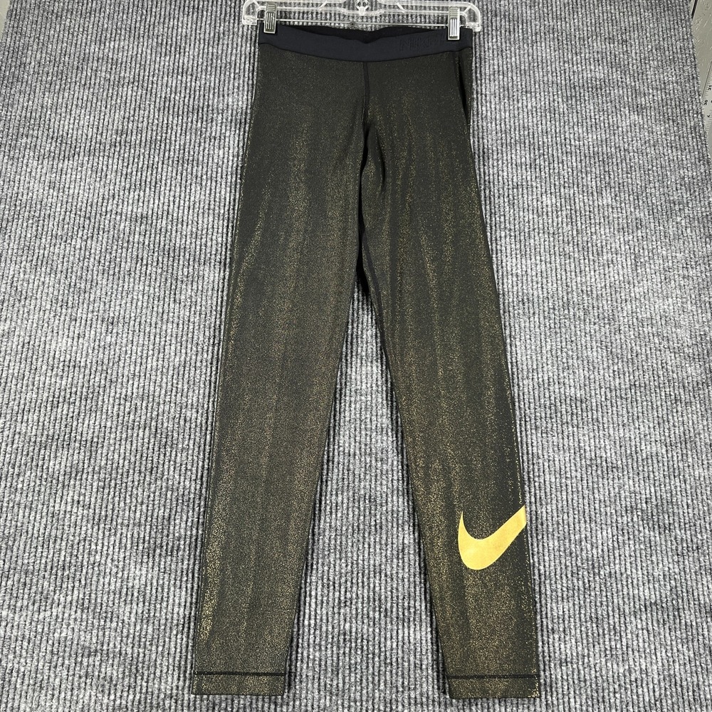 Nike Pro Leggings Womens Medium Black Dri Fit Workout Training Active Cool Metal